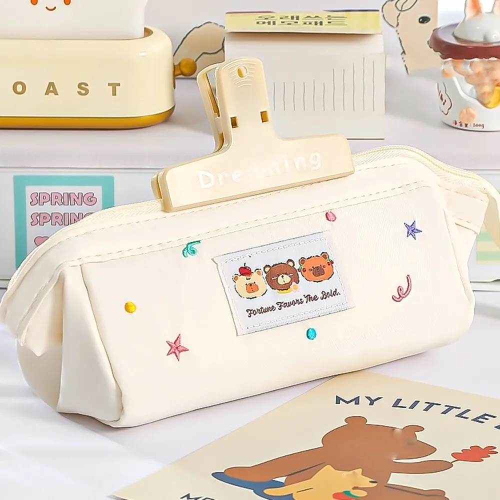 

Модный вышитый пенал в стиле кавайи с рисунком медведя, вместительный, на молнии, милый, для школы