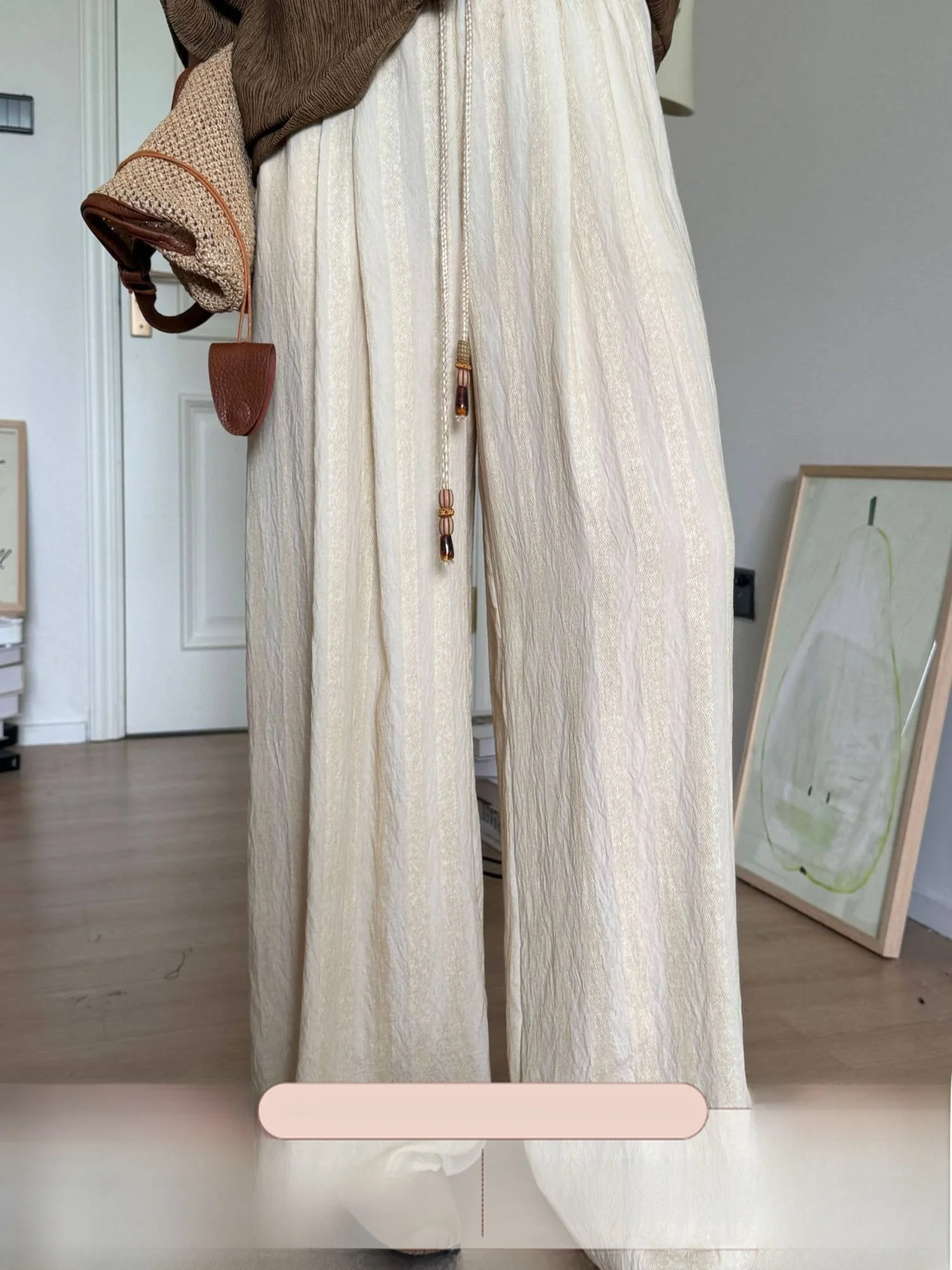 

JINGU Summer Loose Wide Leg Pants Dra Feel Comfortable Walking plus Size Full Waist Elastic Hanfu Women's Faion