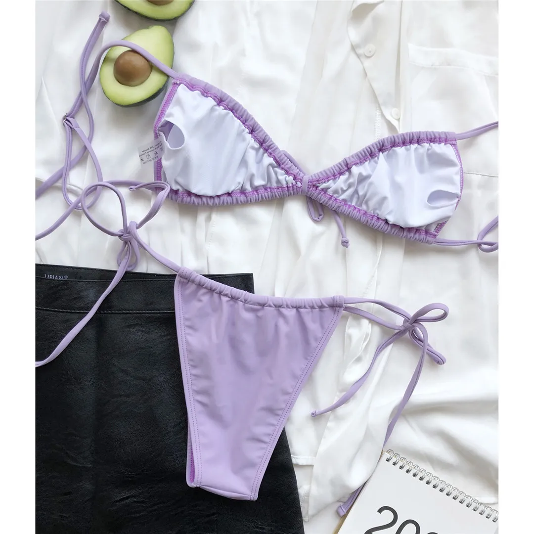 Neuer sexy, winziger, plissierter, geraffter Bikini, Damen-Badebekleidung, zweiteiliger Bikini-Set, gepolsterter Badeanzug, Badebekleidung, Schwimmanzug V2999 – Detail 32
