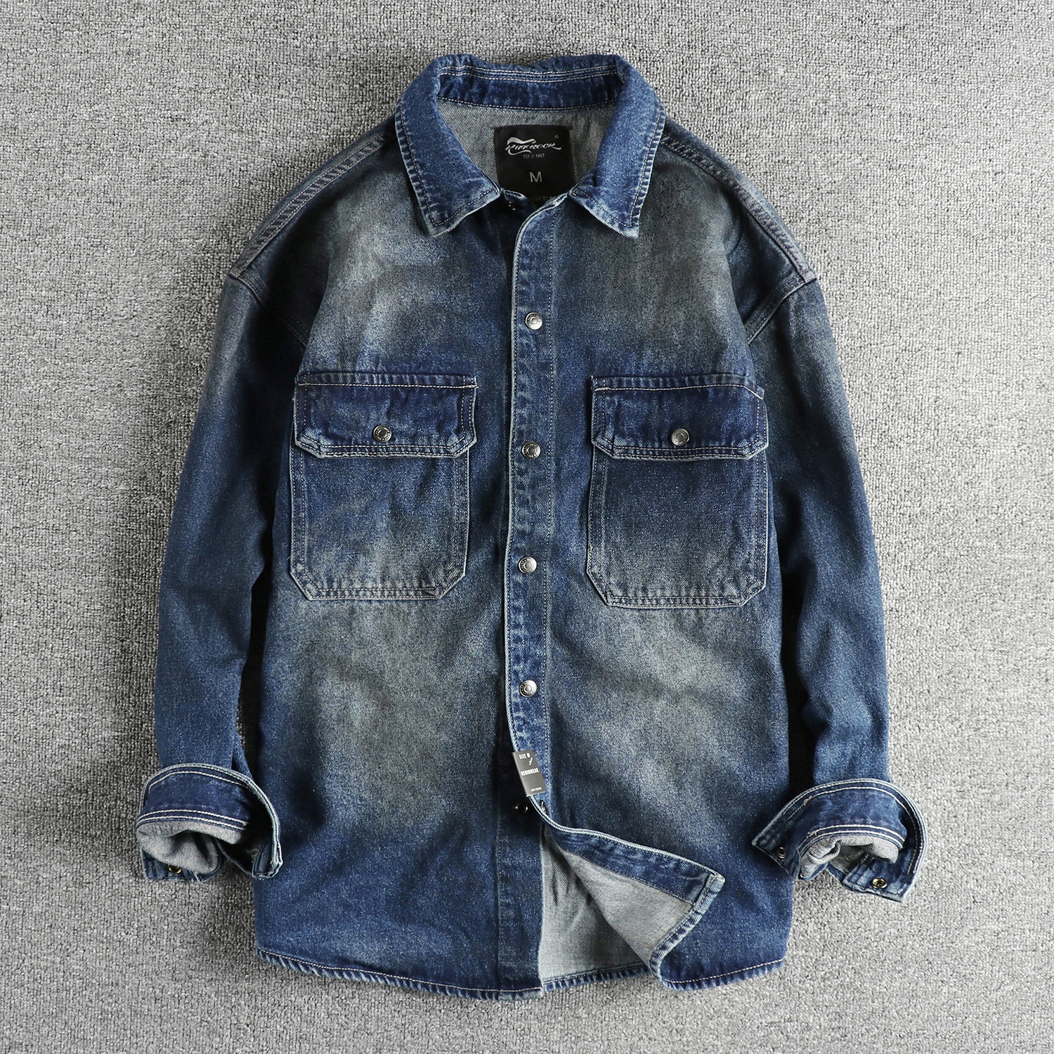 8132# 2024 Spring and Autumn New American Retro Denim Jacket Men's Simple 90% Cotton Washed Old Casual Double Pocket Loose Coat