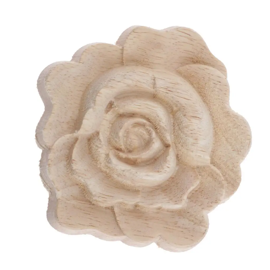 3-4pack Flowers Shaped Wood Carved Applique Unpainted Decal Furniture Decors 7cm