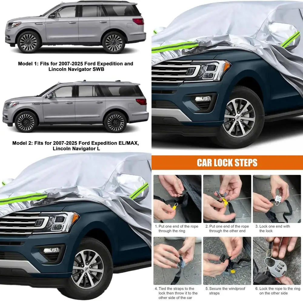 

All-Weather 6-Layer Silver Car Cover for 2007-2025 Ford Expedition & Lincoln Navigator SWB, Waterproof with Zippered Door & Wind