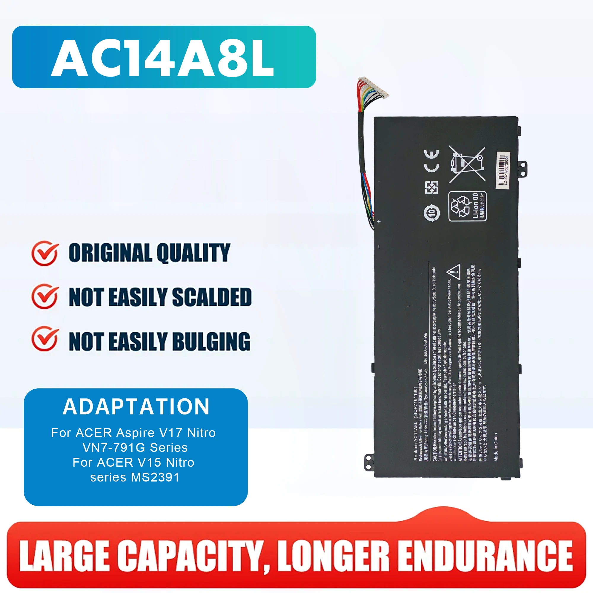 AC14A8L  Replace for ACER V15 Nitro Aspire VN7-571 VN7-591 VN7-571G VN7-791G VN7-591G-77A9 VN7-791 Series AC14A8L