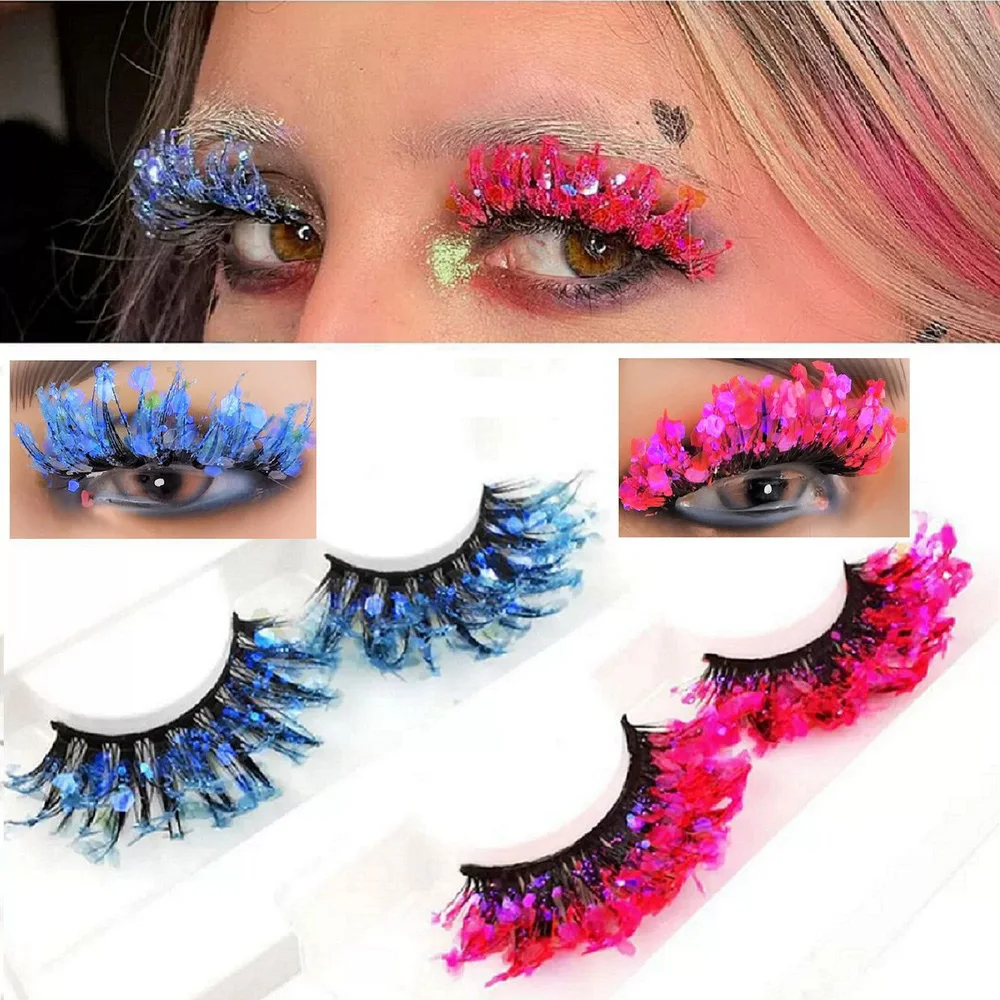 ขนตาปลอมกลิตเตอร์วิบวับ 1 คู่ สำหรับฮาโลวีน แต่งหน้าฟูๆ DIY คอสเพลย์ เวที แต่งตาเท่ๆ