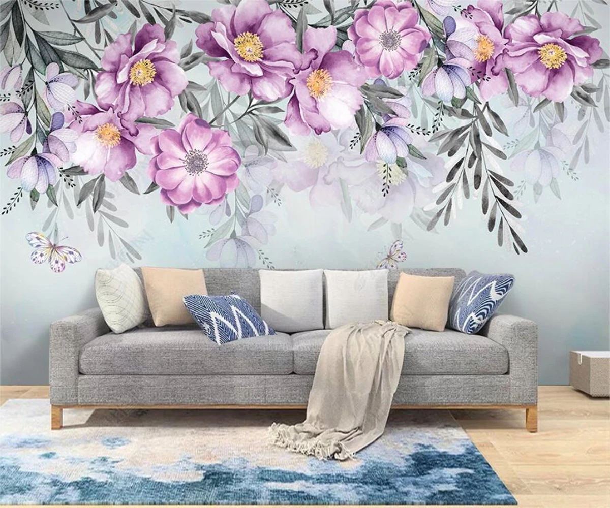 beibehang Customize latest Nordic modern fresh environmentally friendly silk smooth watercolor vine flower background wallpaper