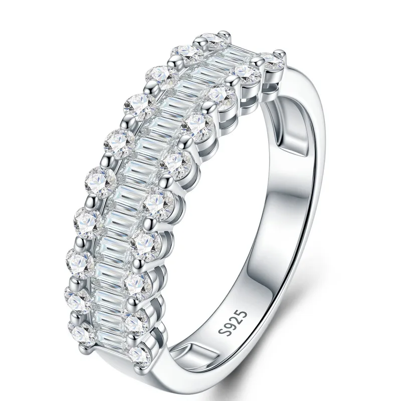 

S925 Sterling Silver Emerald Cut Moissanite Half Eternity Ring for Women Stackable Wedding Band Trending Jewelry Pass Tester