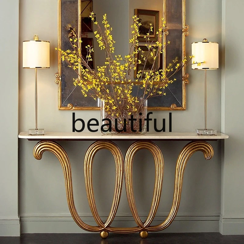 

American solid wood entrance table, living room entrance table, decorative table, marble panel