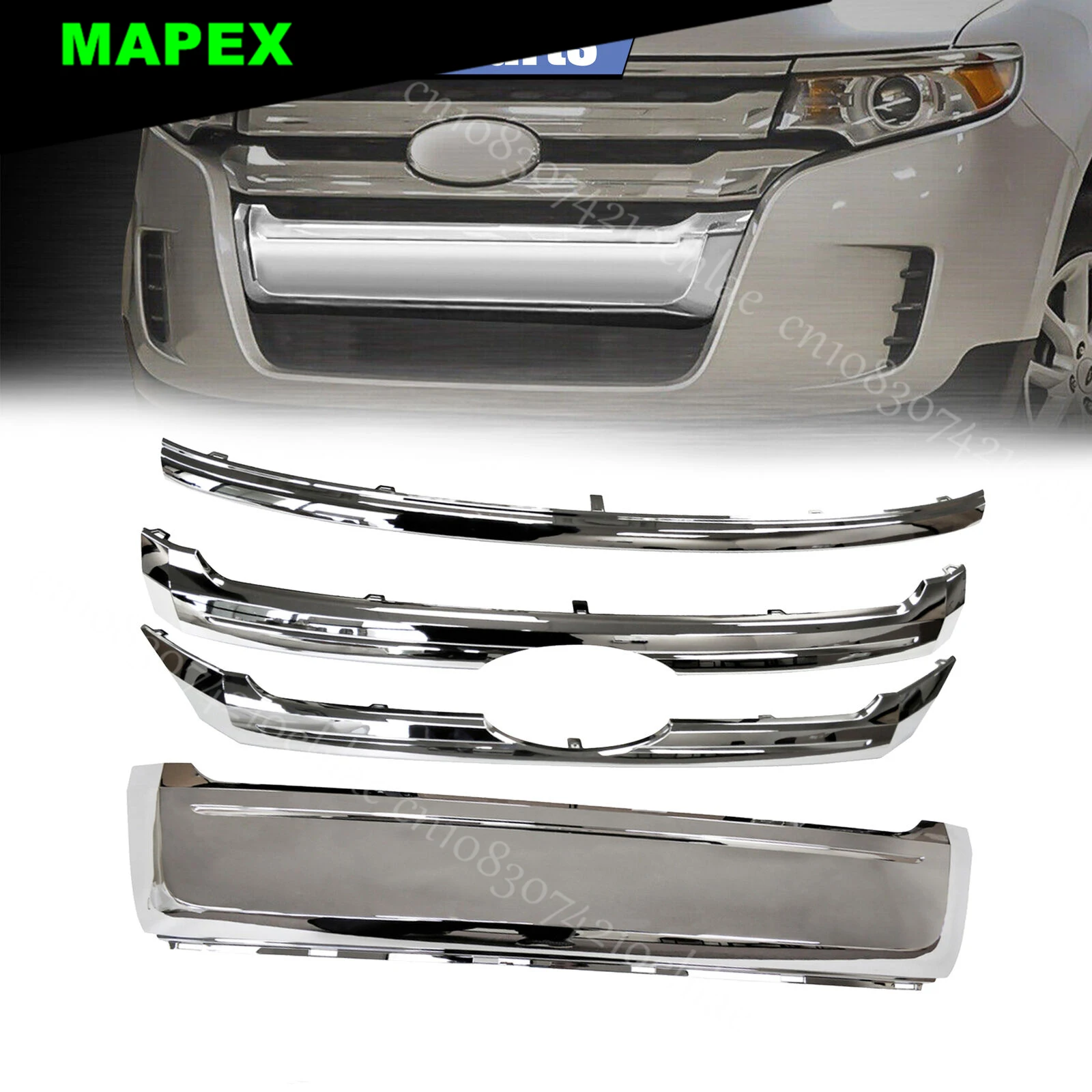 4PCS Front Upper Lower Radiator Grille Molding Kit For 2011-2014 Ford Edge