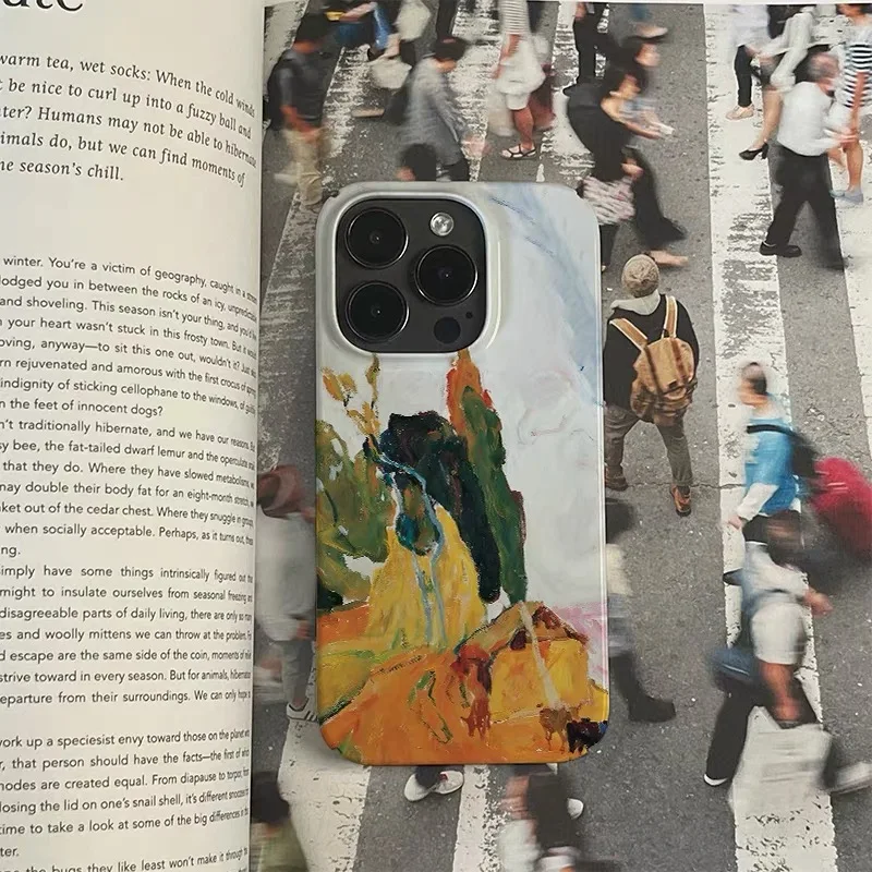 حافظة هاتف فنية على شكل زيت جرافيتي أصفر لهاتف آيفون 17 Air 16E 15 PROMAX 14 Plus 13 12 MINI 11 16Plus XR غطاء هاتف أكريليك #2