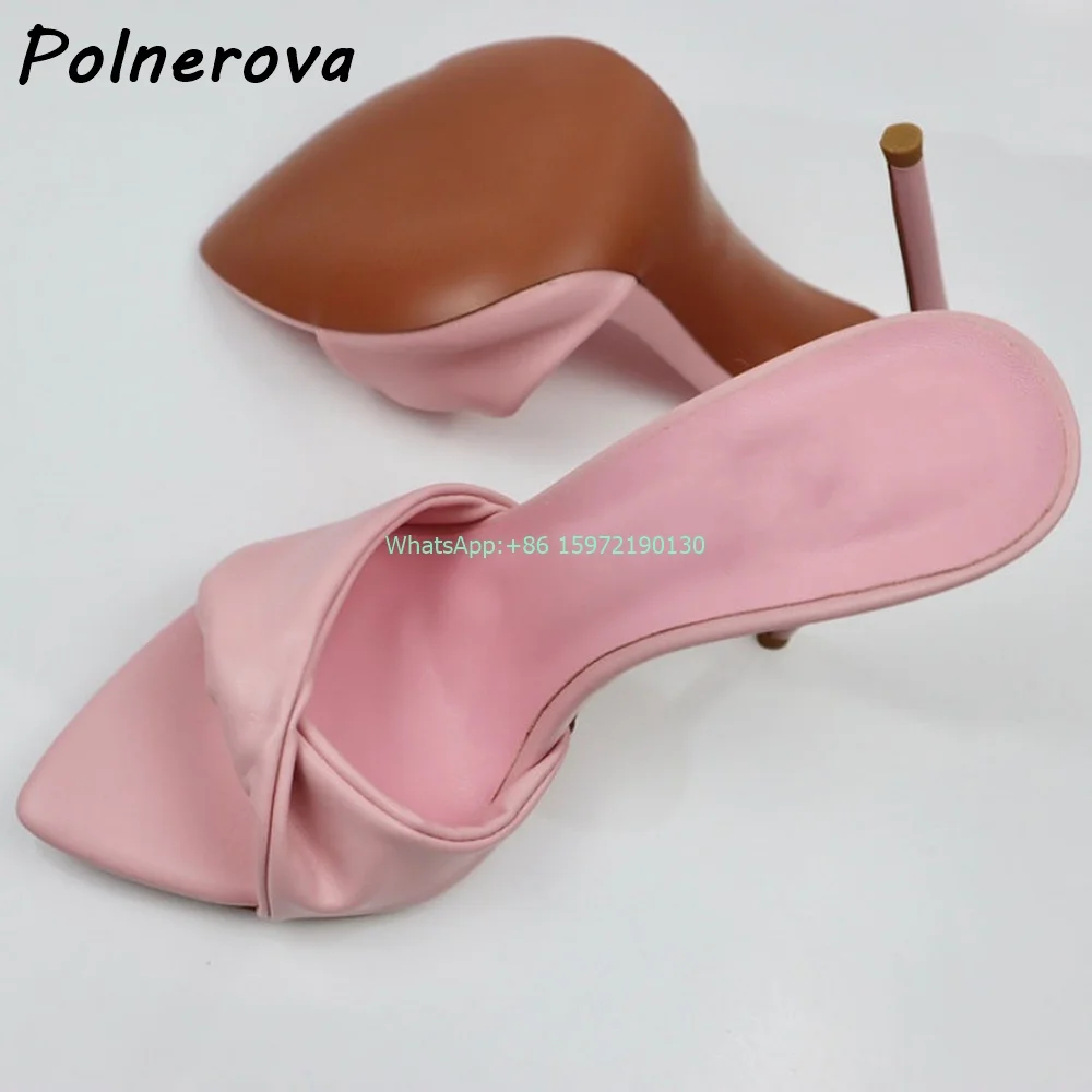 Plisowane Solidne Różowe Kapcie Szpiczaste Toe Cienkie Obcasy Slip On Slingback Sandały Damskie Eleganckie Zwięzłe Seksowne Szpilki Wybiegowe