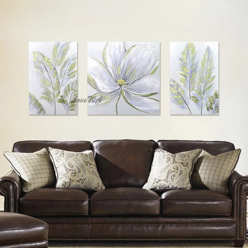 

Abstract Leaf Canvas 3PCS Painting, Modern Cafe, Decorative Wall Art, Acrylic Drawing, Unframed, Large Size, Flower Hand Picture