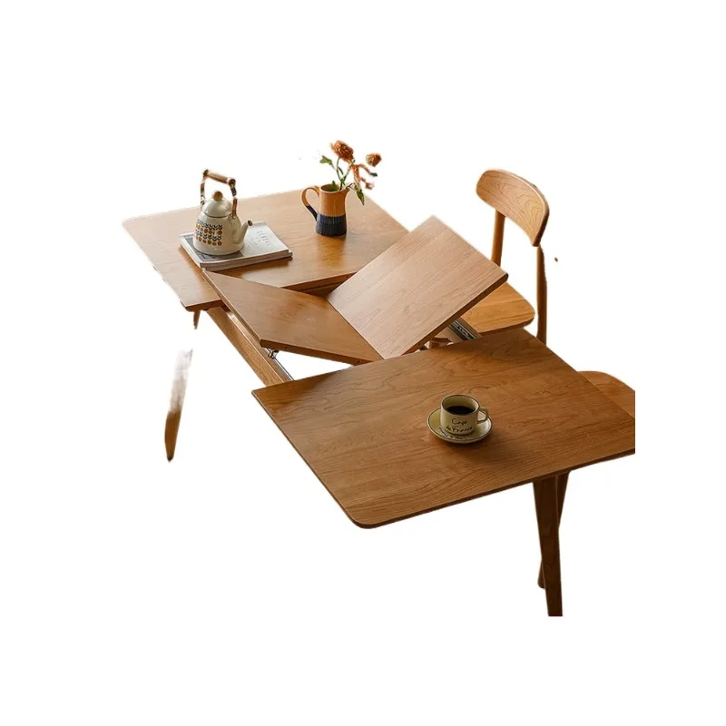 

Solid wood telescopic dining table small apartment dining table and chair combination folding household dining table