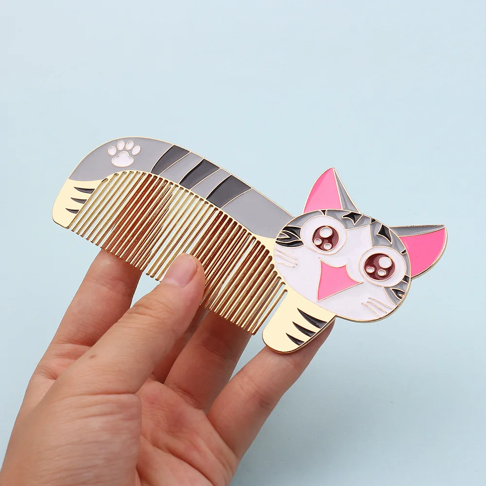 

2022 Small Pocket Portable Cartoon Cat Comb Hair Brush Combs Hair Styling Tools Cute Stainless Steel Comb Mini Anti-static Comb