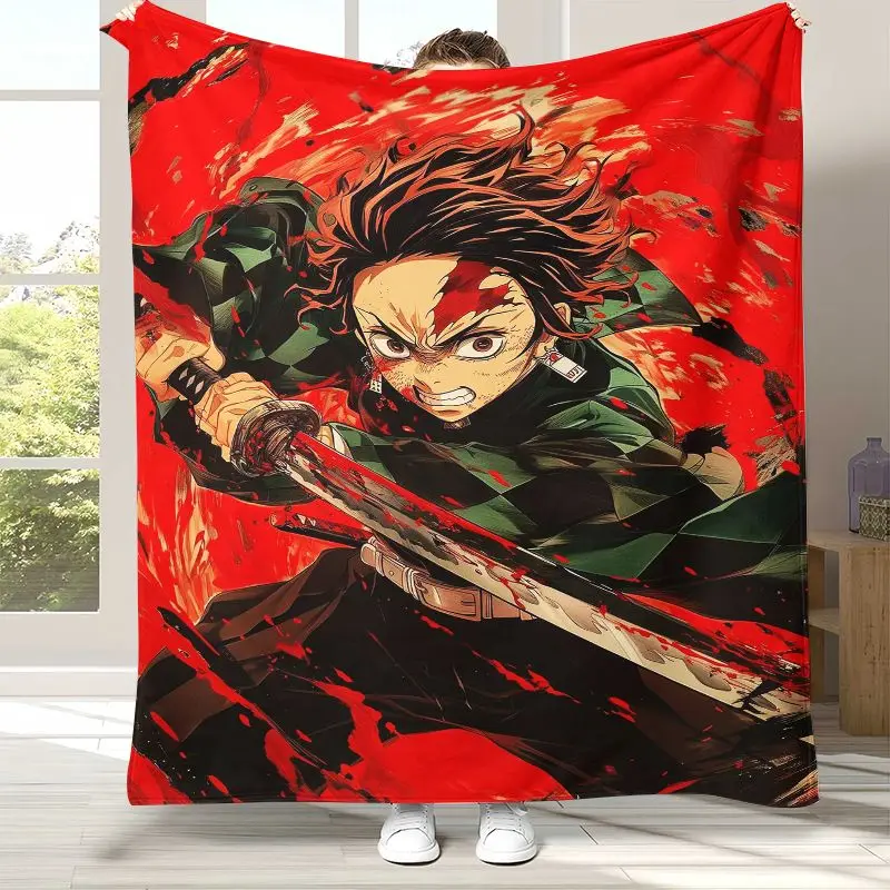 Demon Slayer Kimetsu no Yaiba Tanjiro Nezuko Anime Soft Flannel Throw Blanket,Cozy Warm Blanket for Bed,Sofa,Living Room,Picnic
