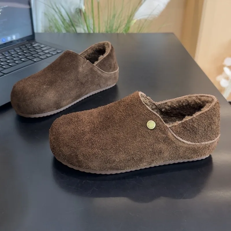 

2025 Autumn and Winter New Warm and Comfortable Women Round Toe Cotton Shoes Cow Suede Genuine High Quality Cotton Shoes