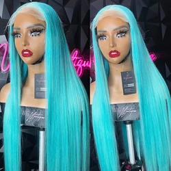 Webster Synthetic Lace Front Wig Sky Blue Colored Front Wigs for Women Long Silky Straight Glueless Wig Daily use Cosplay Wigs