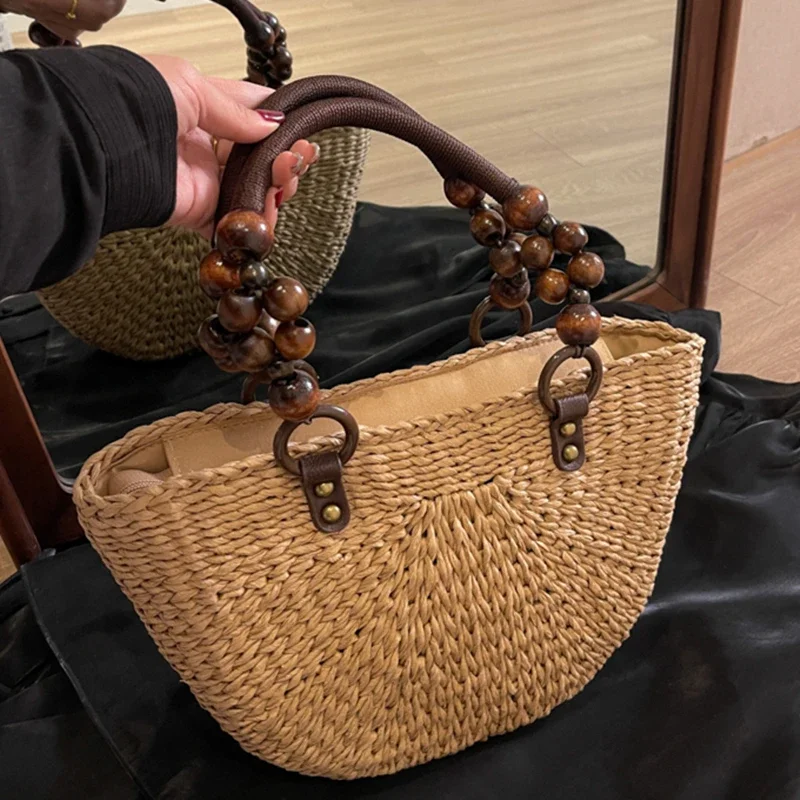 2024 New Summer Women Straw Beach Bag Large Capacity Handbag Handmade Shoulder Underarm Bag Bohemian Female Casual Woven Basket