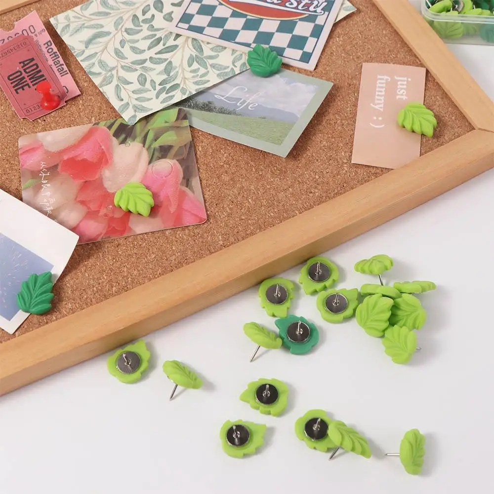 

50pcs Green Leaves Shape Plastic Push Pins Plastic Colored Colored Push Pins Metal Cute Thumb Tacks Office Binding Supplies