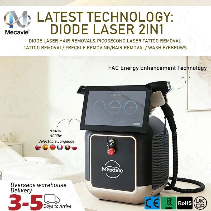 

Лазерный аппарат для удаления волос 2-в-1 2026 Upgrade Soprano Titanium Ice Platinum 808 нм, 4000 Вт, 4 длины волны, устройство для удаления татуировок