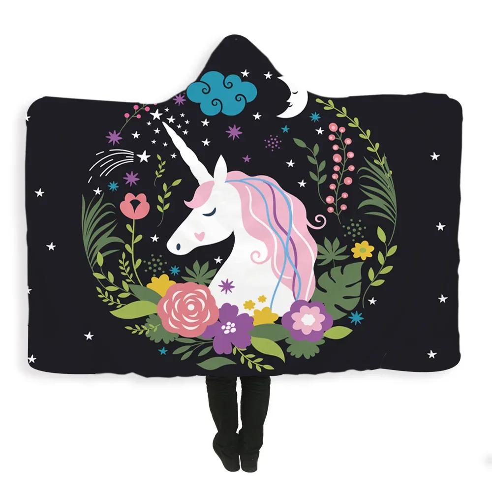 

New Fashion Sherpa Blanket Wearable Fleece Blankets Oversized Throw Blankets Cartoon Unisex Warm Bathrobe Unicorn Christmas Gift