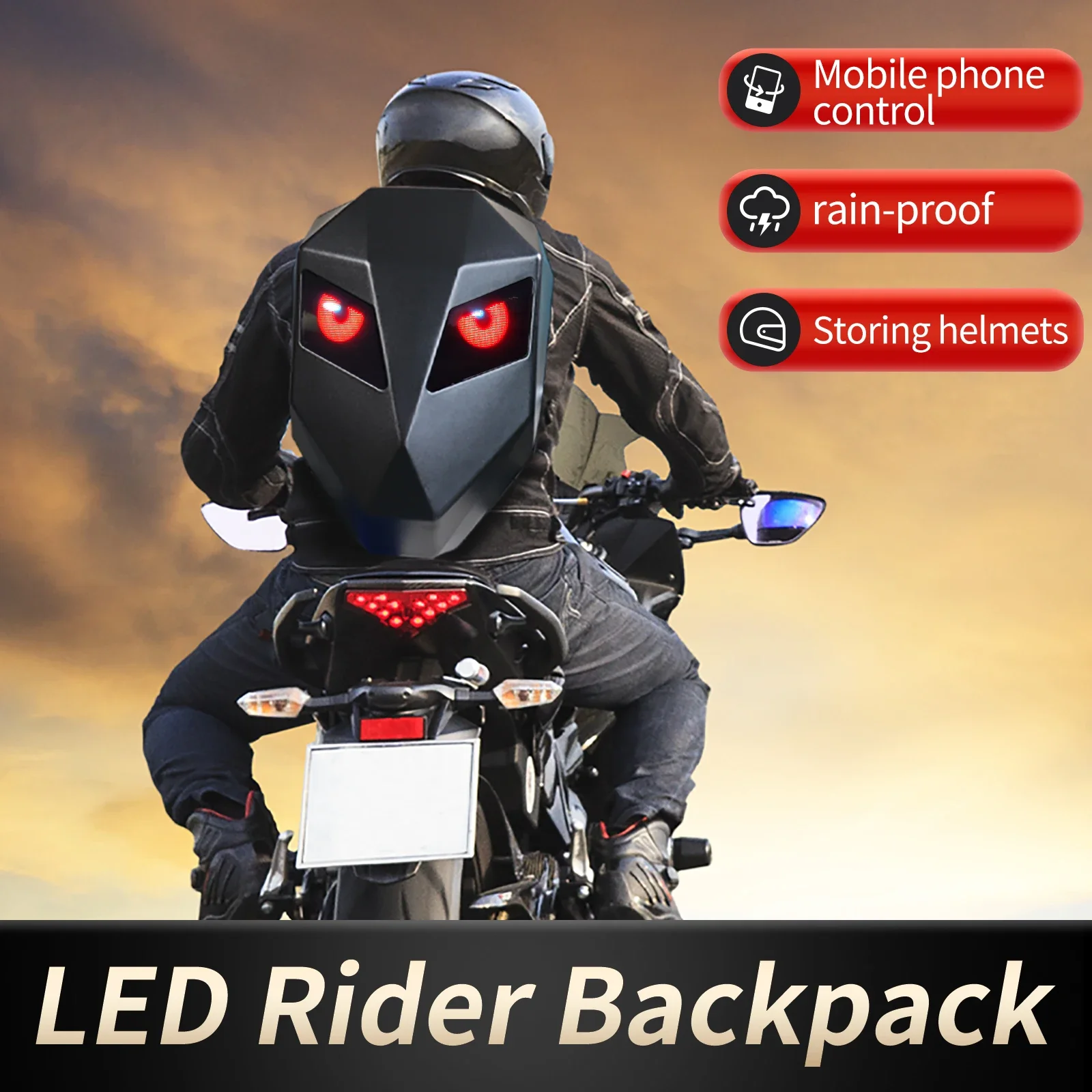 LED Motorcycle Backpack for Man and Woman Hard Shell LED Motorcycle Helmet Backpack Business Travel Waterproof Laptop Backpack