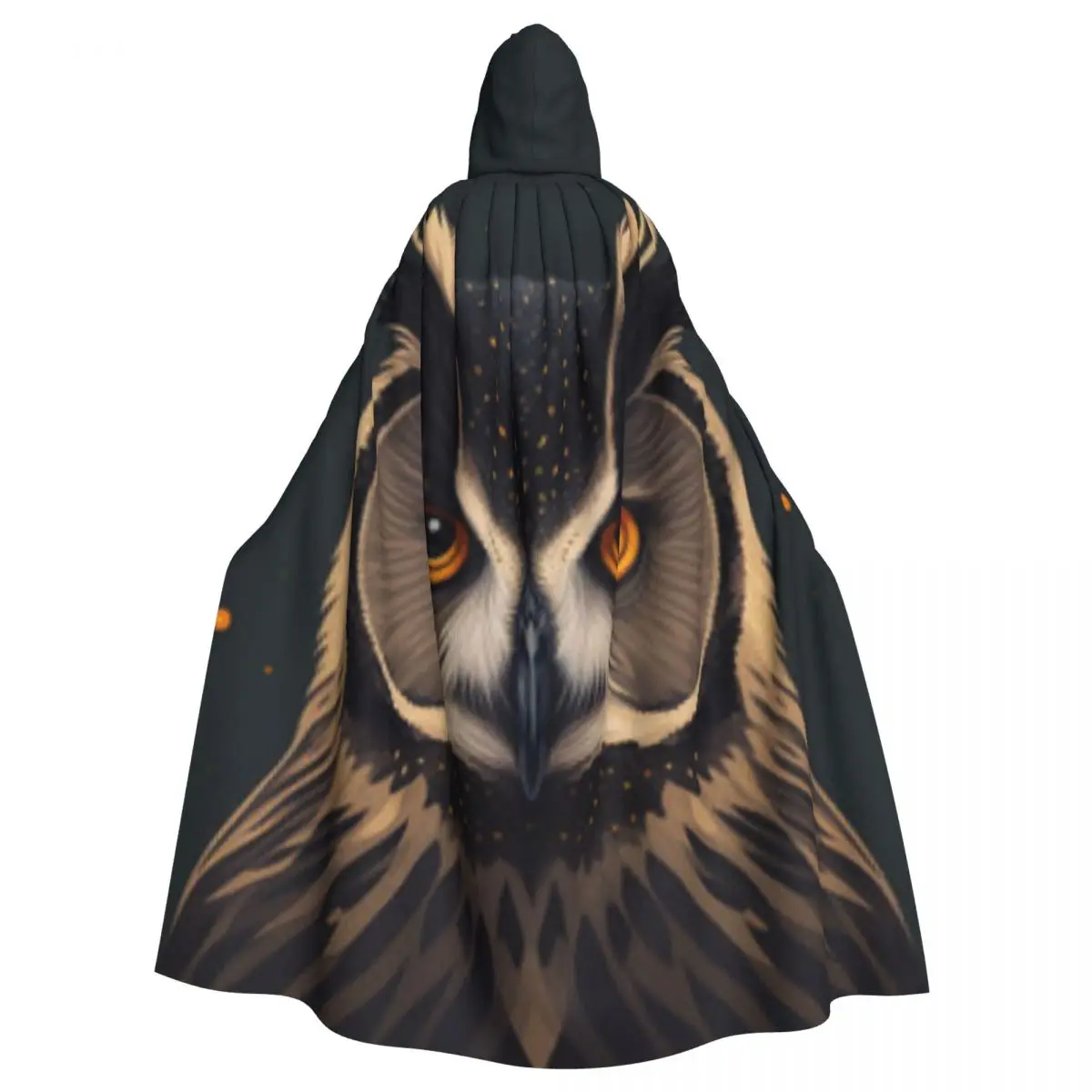 Owl Portrait Hooded Cloak Coat Halloween Cosplay Costume Vampire Devil Wizard Cape Gown Party