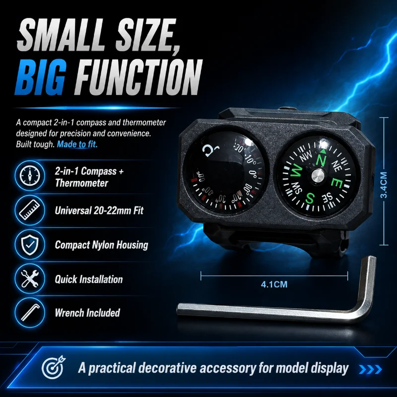 Nylon Rail‑Attached Compass Thermometer Decoration 20‑22MM Fit Hobby Model Ornament with Hex Key