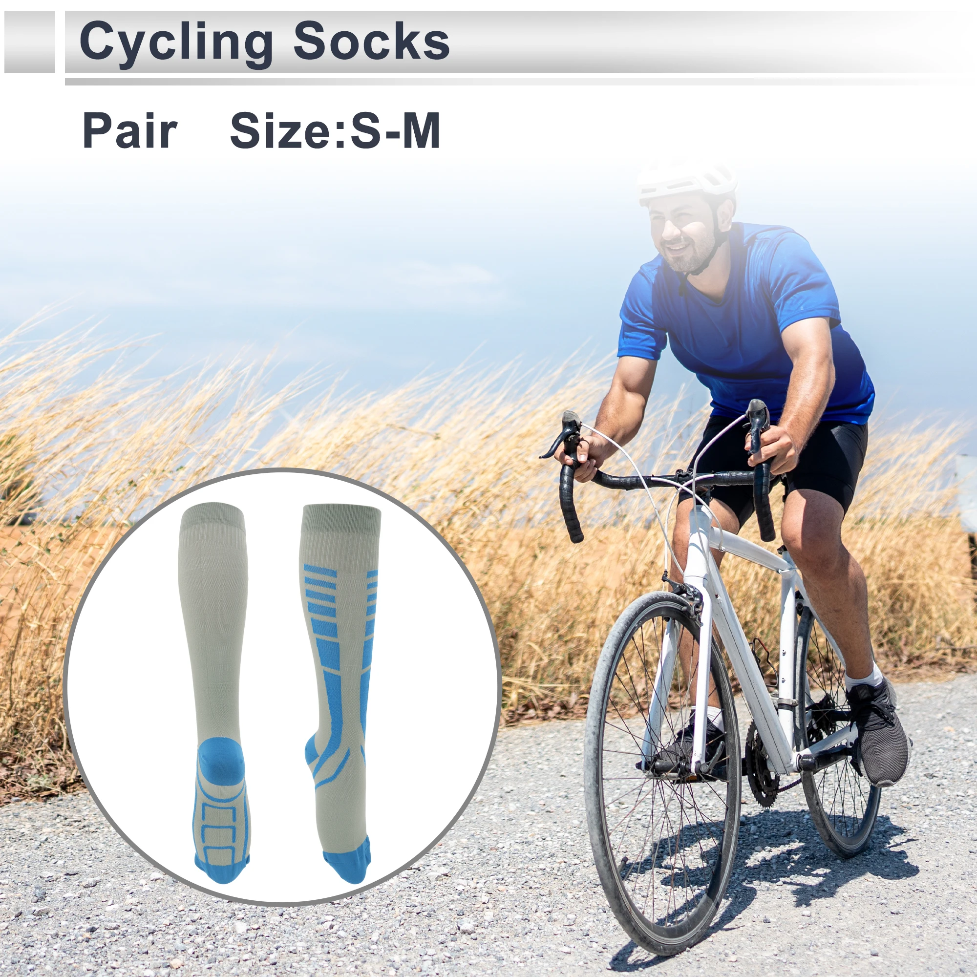 X Autohaux Cycling Socks Sweat-Absorbent Anti-Friction Outdoor Bike Socks Blue Gray Size S-M 1 Pair Color Matching