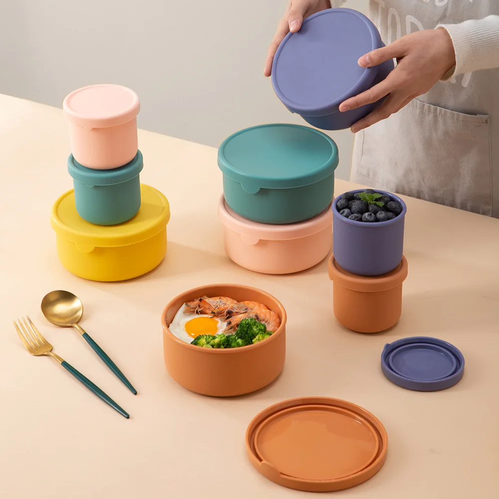 Japanese Food-grade Silicone Vegetable and Fruit Food Refrigerator Crisper Silicone Bowl Student White-collar Sealed Lunch Box