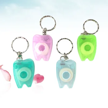 치아 클리닝 구강 관리용 치실 휴대용 키체인, 키링 치실 스틱, 무작위 색상, 4 개, 15M