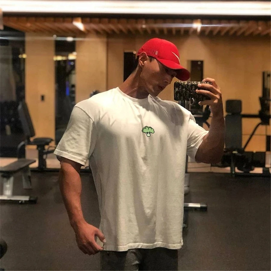 High Qualit gyms T shirt Men Bodybuilding print loose T-shirt Workout Fitness Tees Men Clothing cotton Short Sleeve Sports Shirt