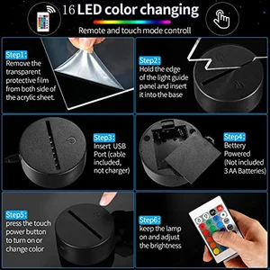 3D Illusion Night Light Point, Remote Control, Smart Touch, Room Decor Lamp, Birthday, Valentine's Day, Christmas Gifts 8 Main Sales Luminaria Stitch - №2