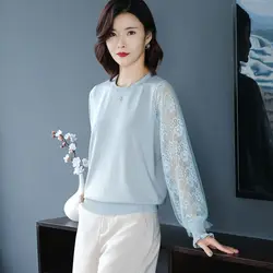 2025 Spring Summer New Korean Edition Versatile Fashion Look Slim Lace Bubble Sleeve Top Loose Bottom Thin Hollow Chic Tops