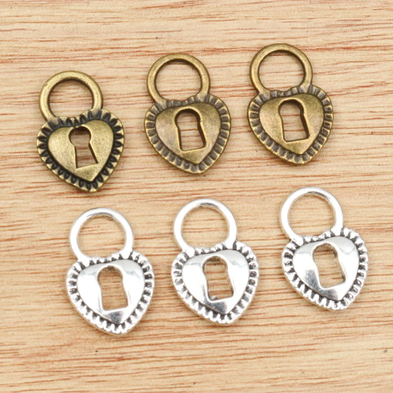 20 sztuk 17x11mm Antique Silver Plated brąz Plated blokada serca Charms wisiorek: DIY dla bransoletka naszyjnik