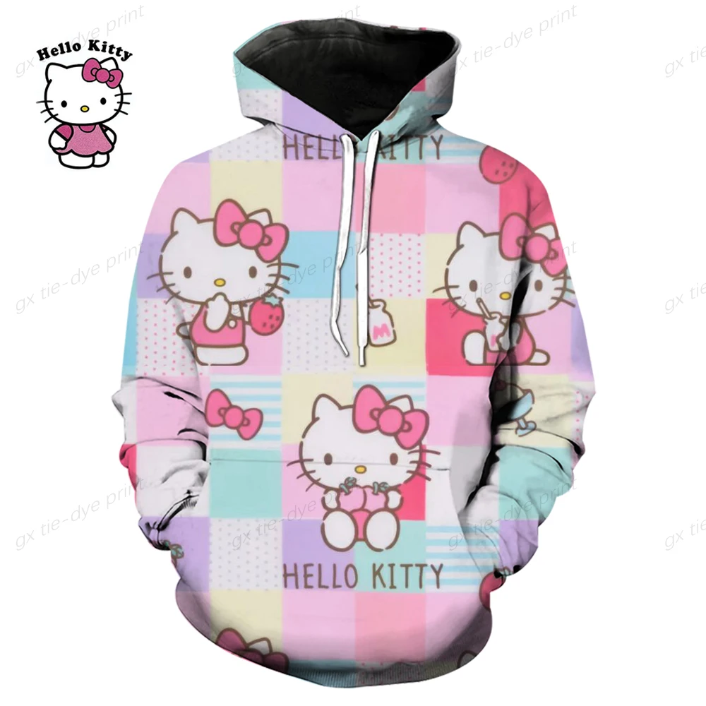 

Hello Kitty 2025 New Hoodie Coat Cartoon Women's Long Sleeved Clothing Loose Leisure Fashion Cute Sweet Sweatshirt Girls