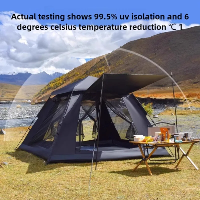 Thickened Portable Folding Tent Outdoor Vinyl Sunscreen No Setup Required Party Picnic Tent Tourism Waterproof Camping Hiking