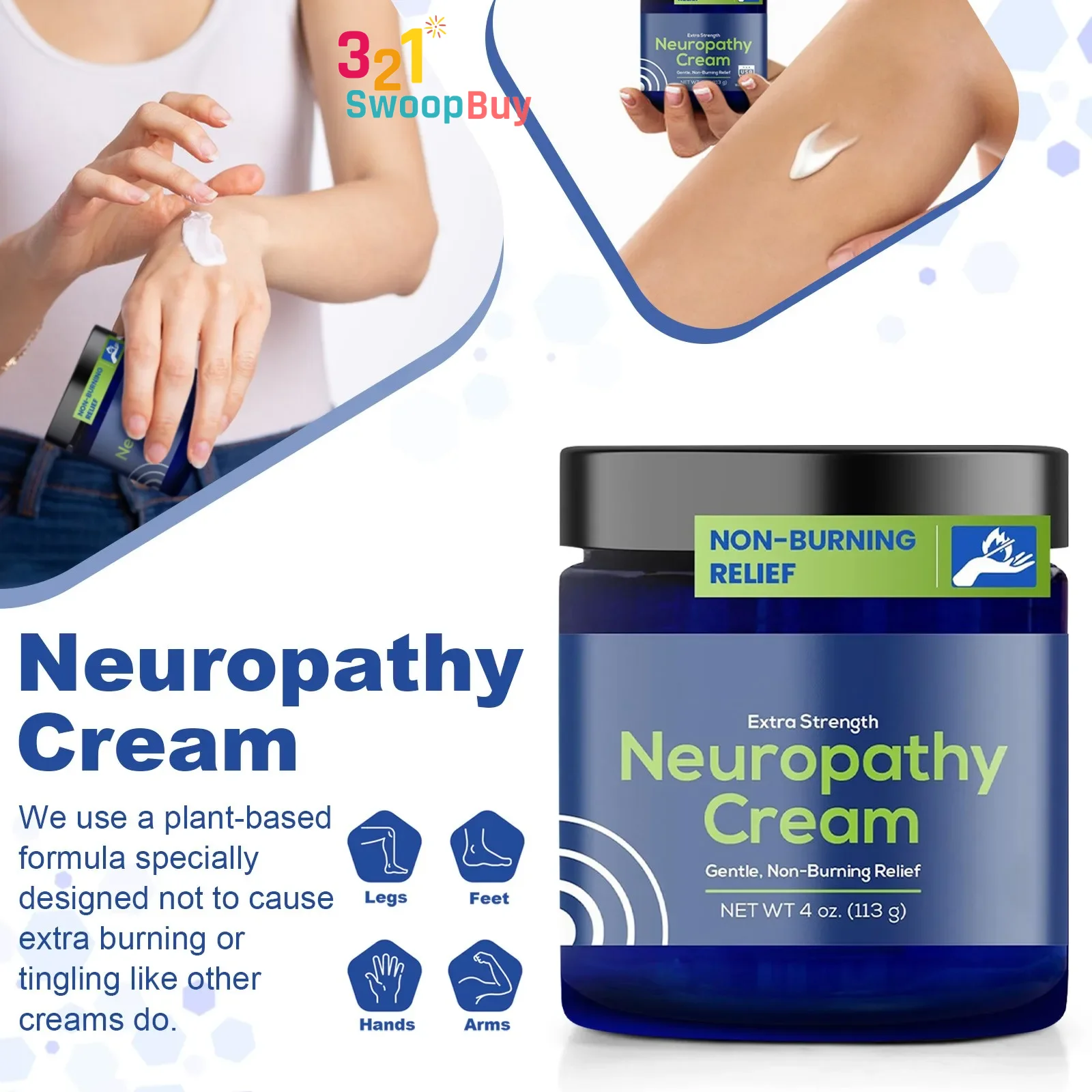 كريم Vigor Migrastil Neuropathy Relief - تركيبة نباتية إضافية القوة للأقدام/اليدين/الساقين، العناية بالألم الخالية من القسوة