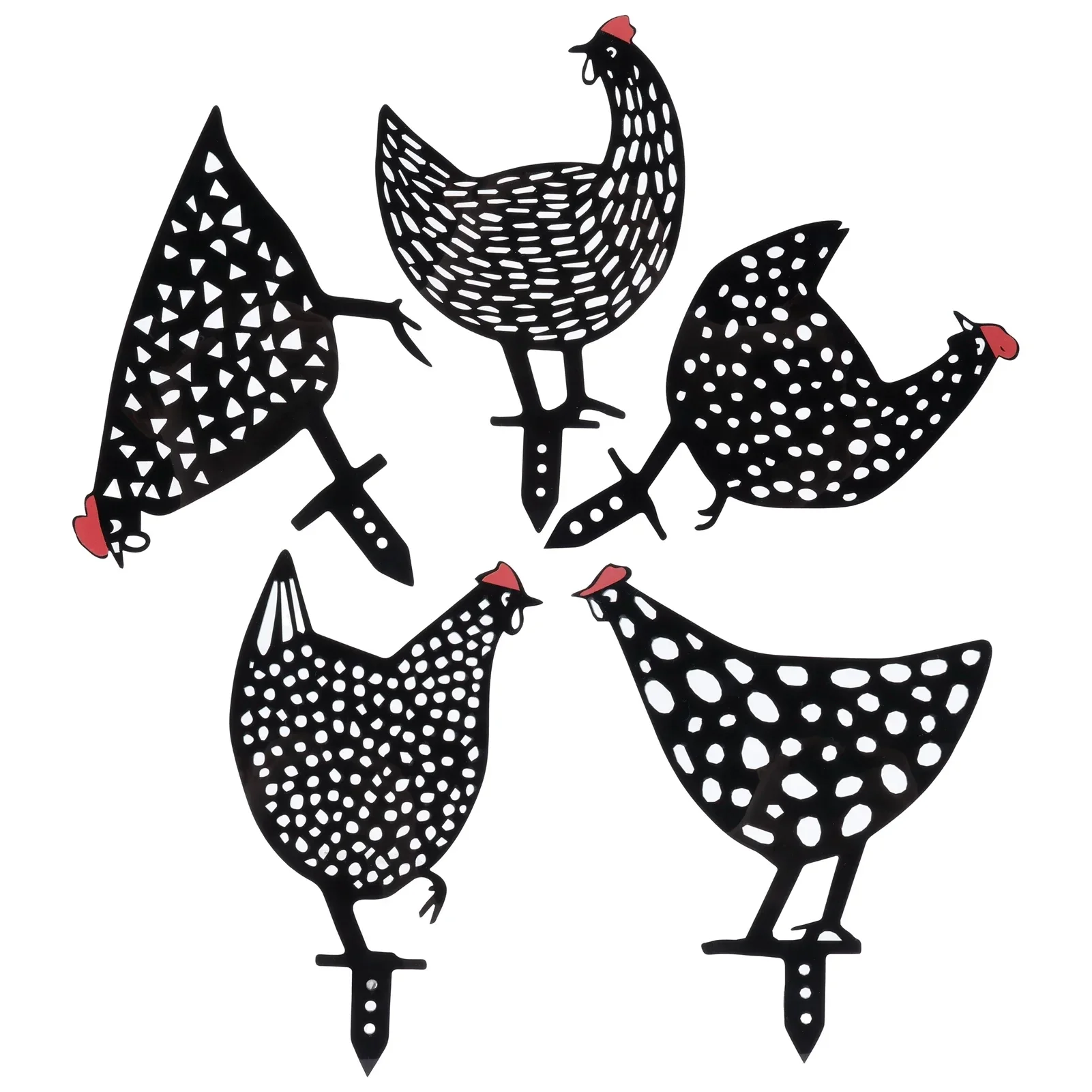 Afbeelding 4: 5 Stuks Zwarte Kip Staken Set Acryl Dier Vorm Beelden Decoratie Voor Tuin Tuin