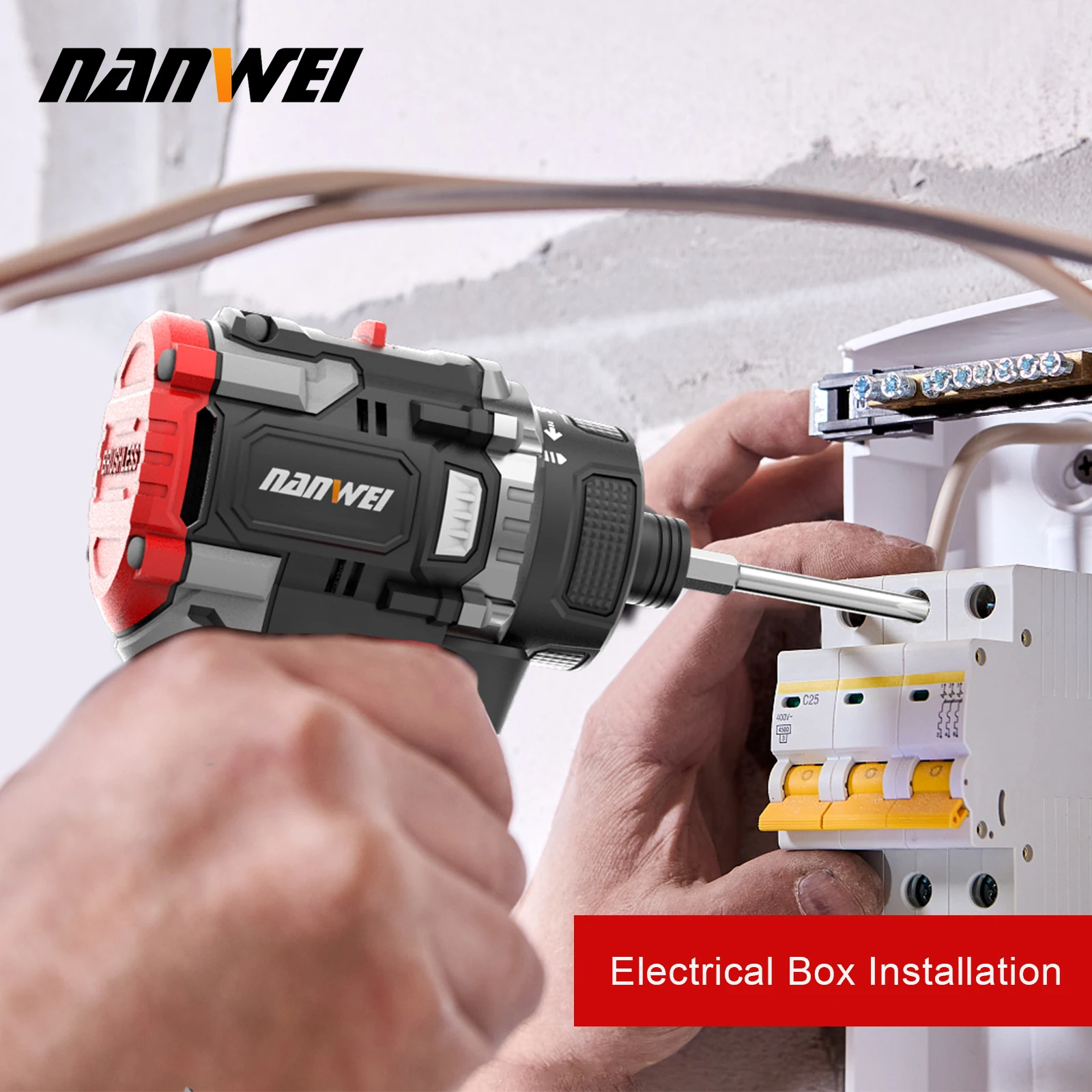 Nanwei 20V Brushless Li-ion Battery Dual Speed Screwdriver Household Electric Screwdriver Cordless Drill Screwdriver