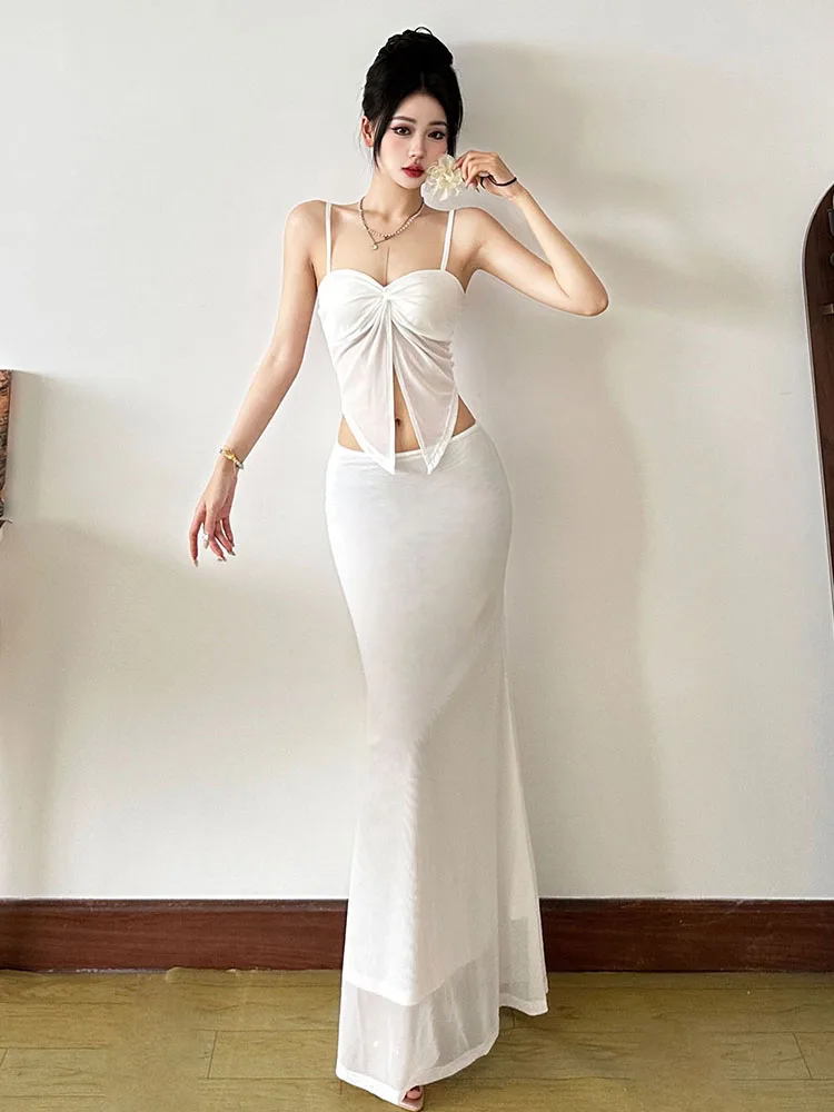 غريب الدفع الأبيض الحب ربطني لصق المحاصيل الأعلى وتنورة مجموعة المرأة سليم صالح Faion مجموعة الصيف مجموعة 2025