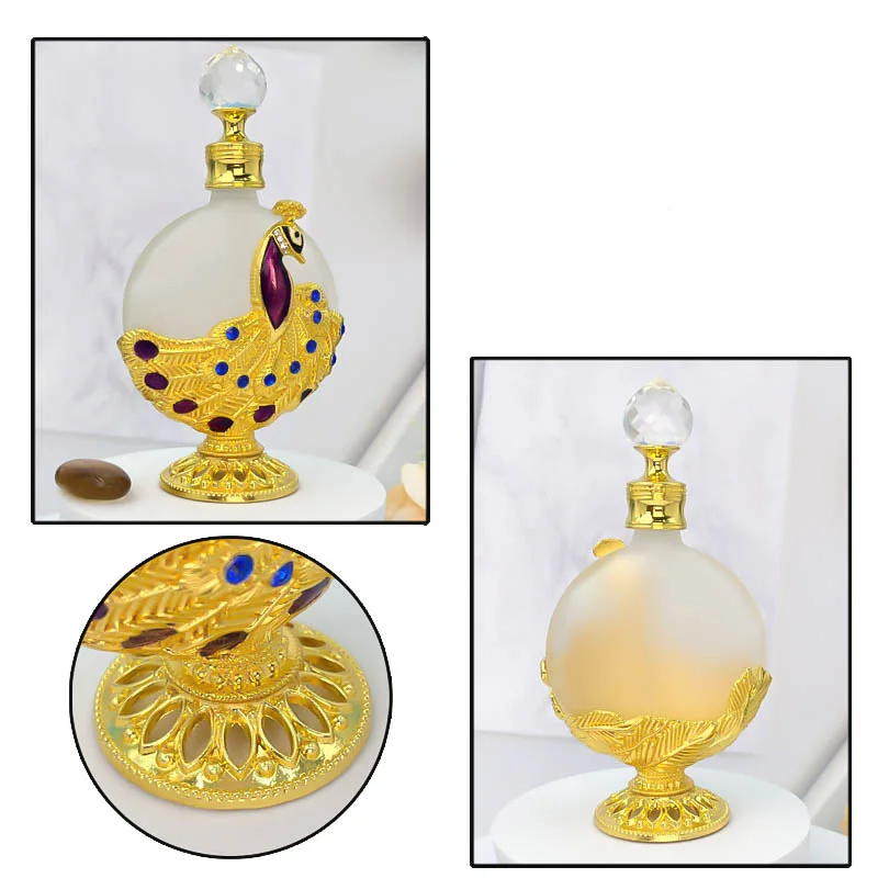 1PC golden retro peacock statue dropper 10ml/30ml empty glass perfume bottle essential oil separate bottle storage bottle