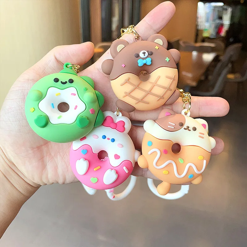 Cartoon Donut Animal Keychain Cute Dinosaur Bunny Bear Cat Doll Exquisite Pendant Key Chain for Women Girl Backpack Keyring Gift