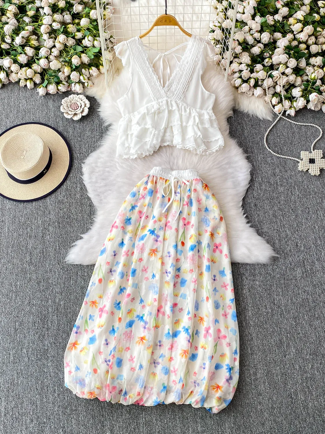 Pure Desire Sexy Lace Patchwork Small Flng Sve irt Top Set Beautiful Anti-Aging Flud f Skirt Faionable Wome...