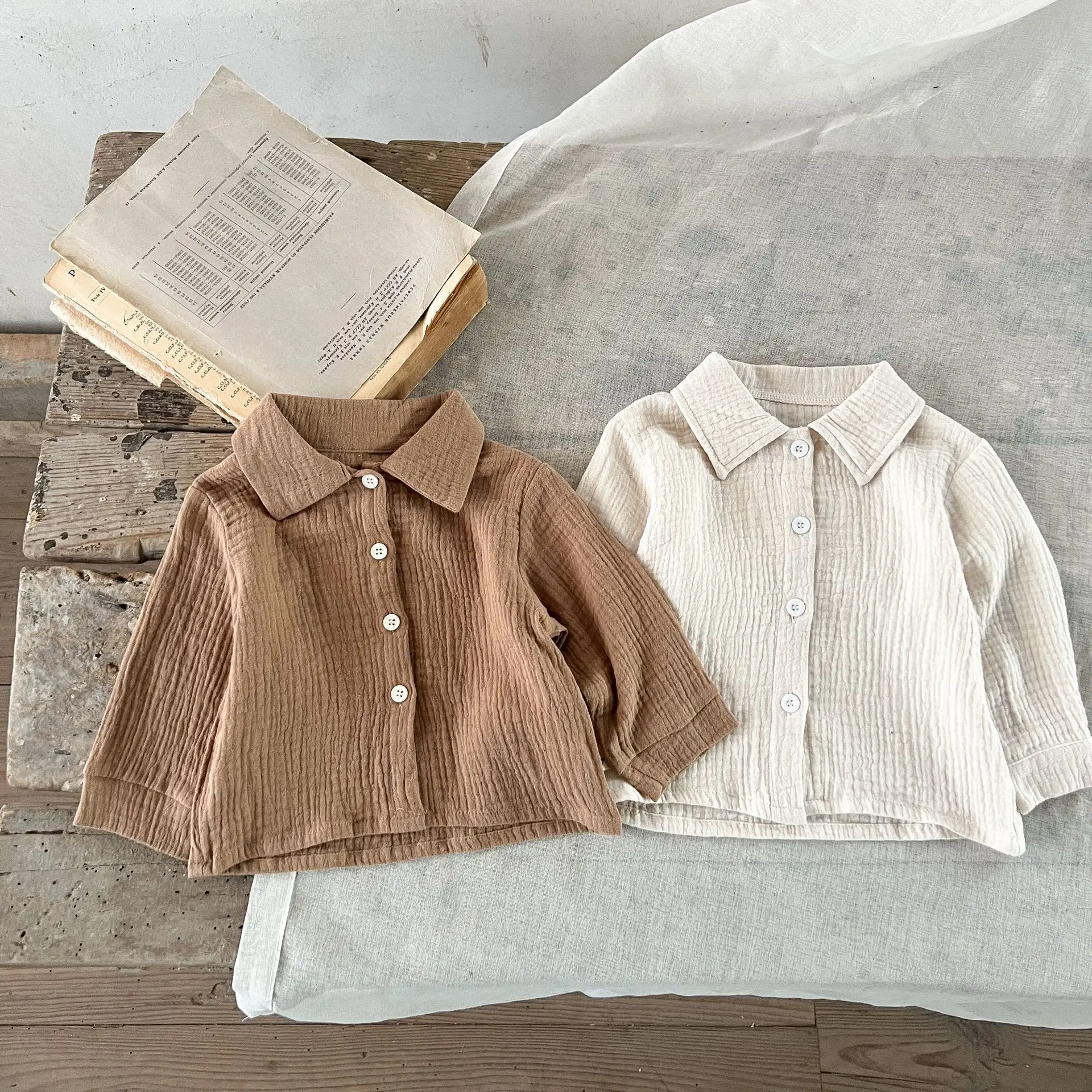 Baby Shirts T-shirt Double Layer Gauze Cotton Top Korean Infant Spring Autumn New Air Conditioning Jacket Kids Bottoming Shirt