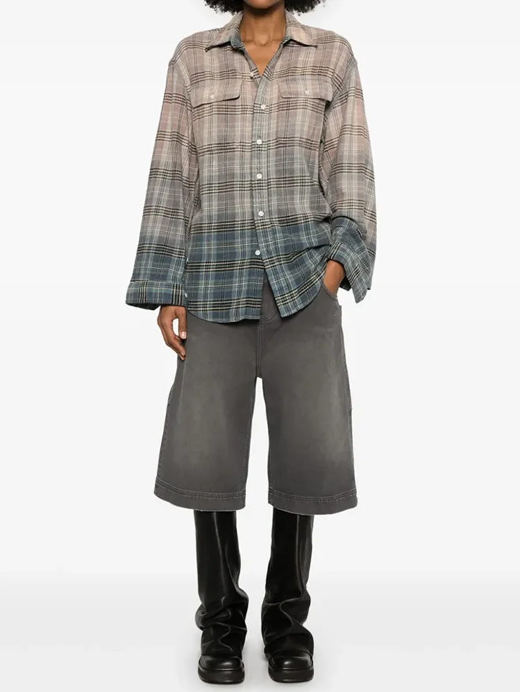 เสื้อผ้าผู้หญิง Y2k ฤดูใบไม้ผลิและฤดูร้อนเก่าลายสก๊อตผู้หญิงสี Collision lapel เสื้อผู้หญิง 2025 ใหม่ใน outerwears