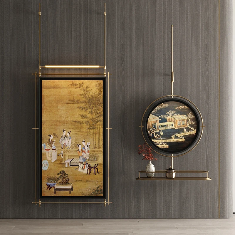 

Neoclassical Chinese style entrance metal pole decorative painting New Chinese style advanced retro wall lamp three-dimensional