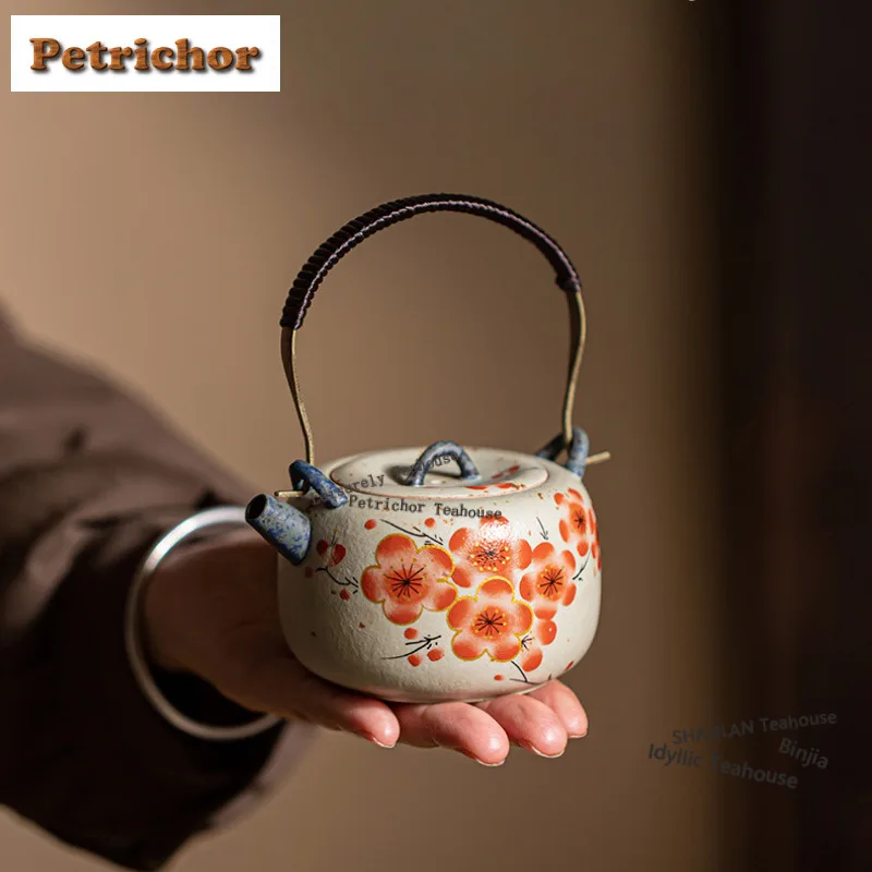 Blue And White Loop-handled Teapot Golden Plum Tea Infuser Pot Tea Maker Kettle With Ball Hole Teaware Services Ornaments Gifts
