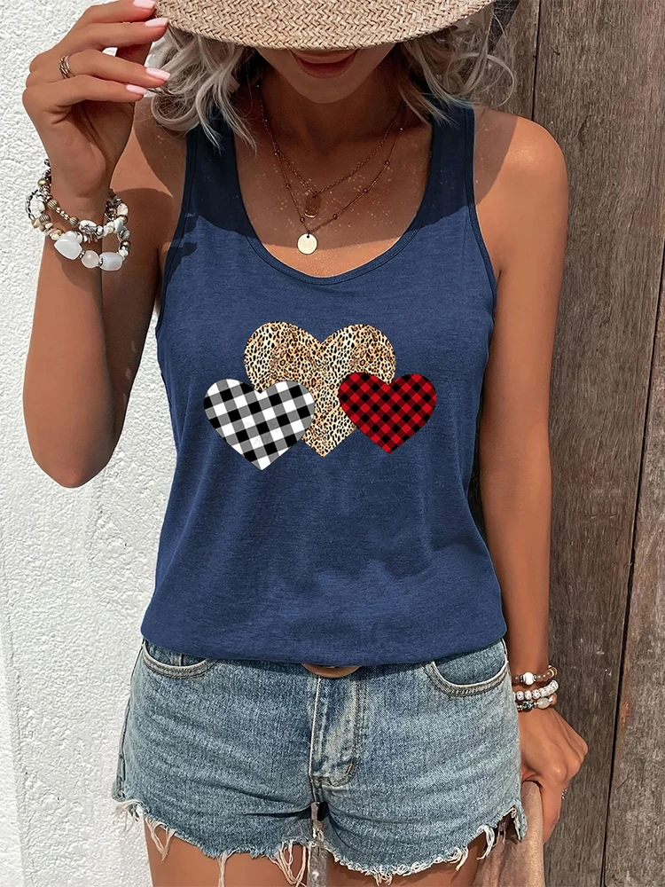 Fashion Women Racerback Tanks Leopard Print Heart Graphic Tank Top Summer Casual Outfit Heart Leopard Print Lover Sexy Short Top