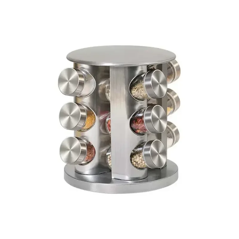 1 spice rack, 360° rotating spice rack, 12 household rotating seasoning cans, stainless iron spice rack, kitchen supplies