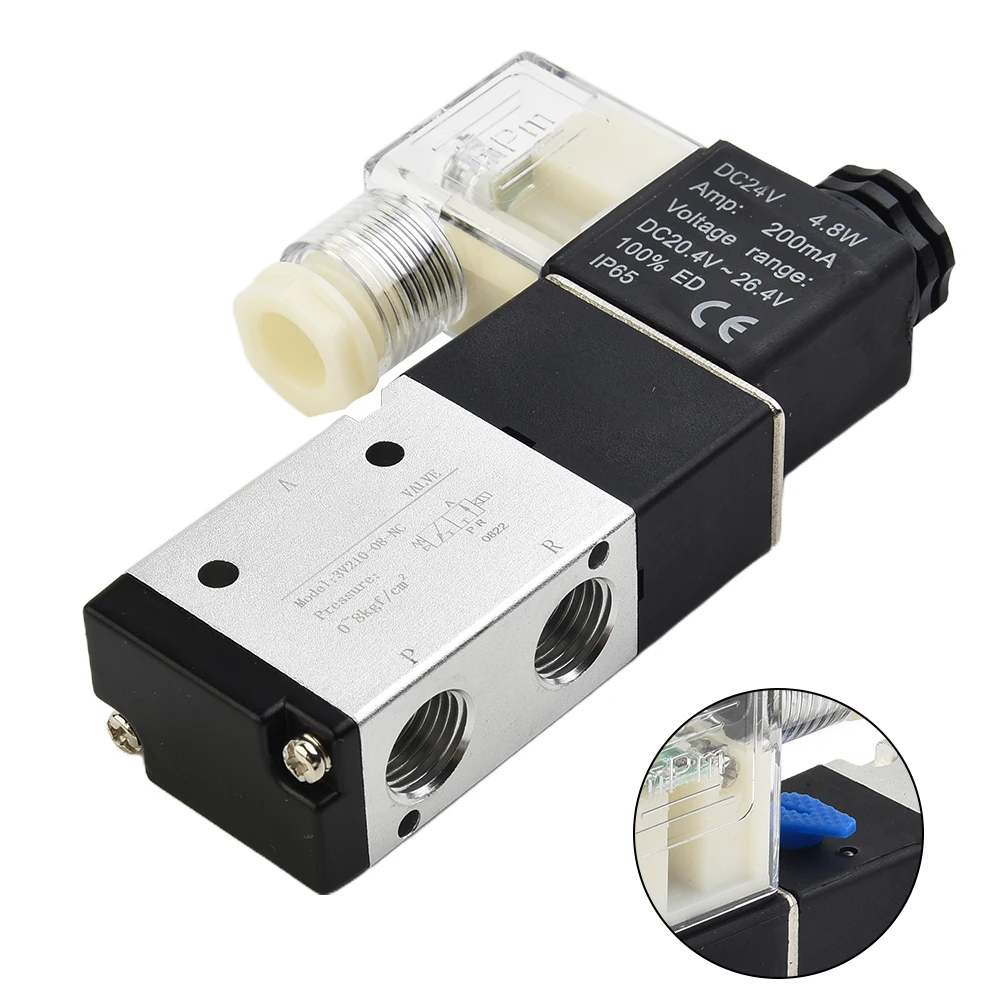 Pneumatic Solenoid Valve 3V210 08 Pneumatic Solenoid Valve AIRTAC Type 3 Way 2 Position 1/4 Port Aluminum Alloy